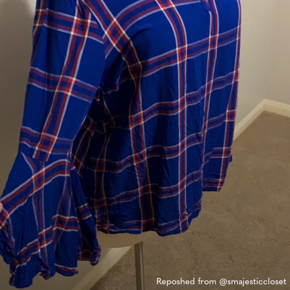 Est 1946 Cato 22/24W Blue with Red and White Lines Blouse - Picture 3 of 6